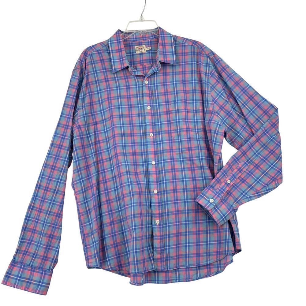 Faherty Button Down Shirt Men's Size XXL Blue Pink Plaid Long Sleeve 100% Cotton